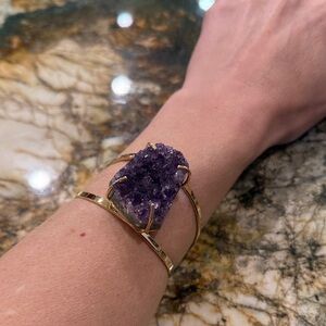 Gold and Purple Amethyst adjustable Cuff Bracelet